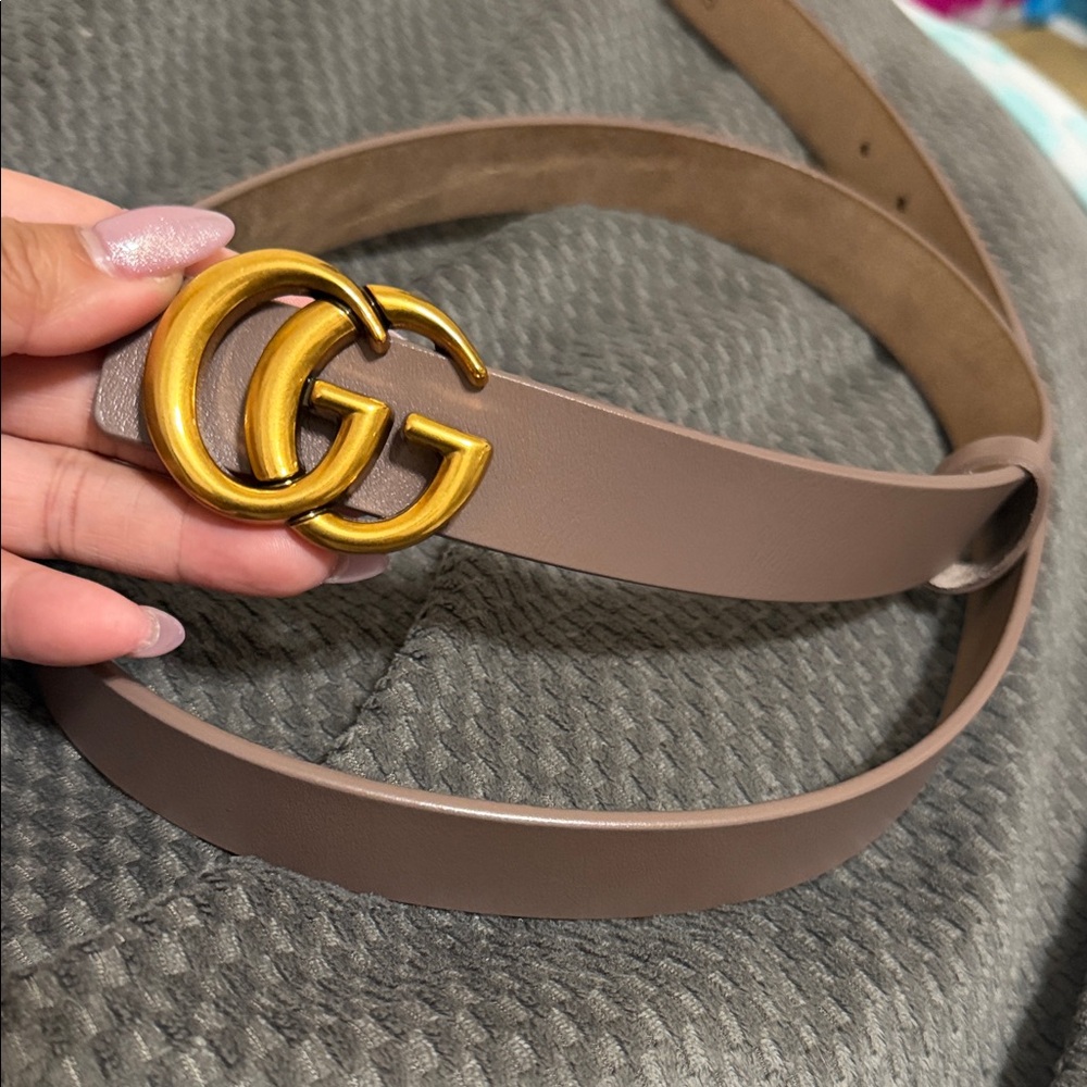 Taupe faux Leather Belt - Gold buckle